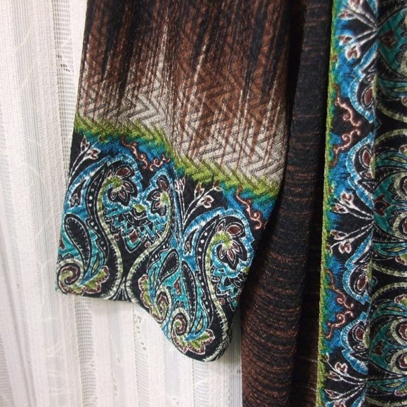 SUSAN GRAVER TURQUOISE & BROWN LONG JACKET - Picture 3 of 6
